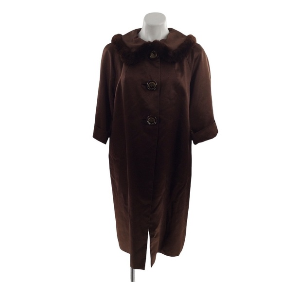Vintage 1920s Art Deco Fur and Silk chocolate Brown Coat - Picture 1 of 16